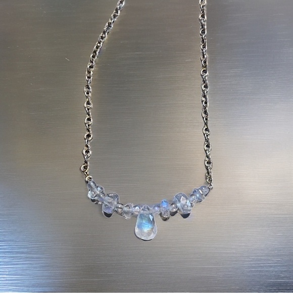 Genuine Rainbow Moonstone Necklace! 925 stamped silver rolo chain. - Picture 9 of 12